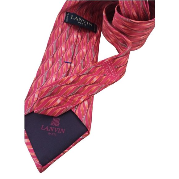 LANVIN Pink Geometric Silk Tie FRANCE 60"/ 3.6" EC - Picture 7 of 9